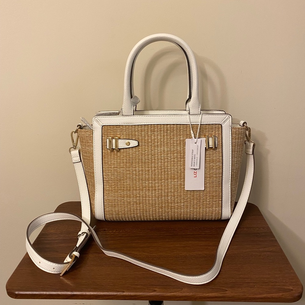Liz Claiborne white faux- leather/ straw Small Tote /Shoulder